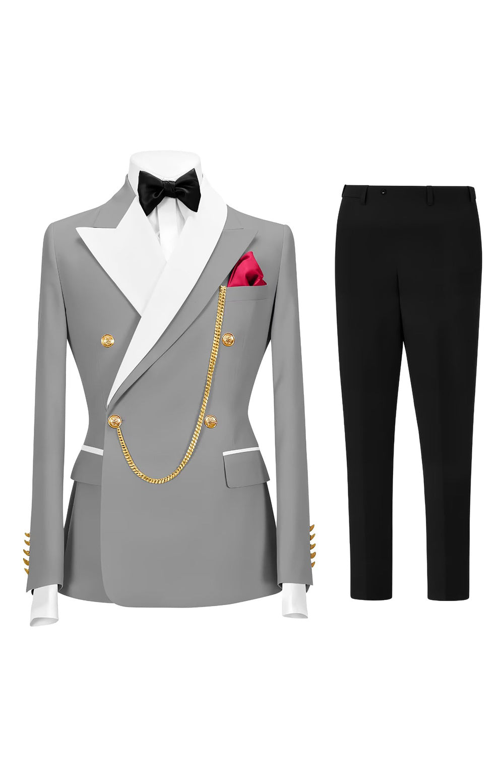 2 Piece Double Breasted Champagne Peak Lapel Men's Prom Suits