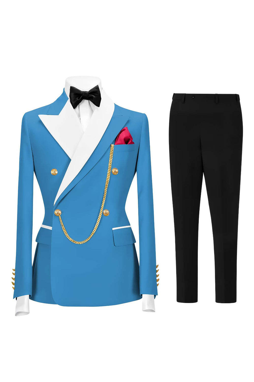 2 Piece Double Breasted Champagne Peak Lapel Men's Prom Suits