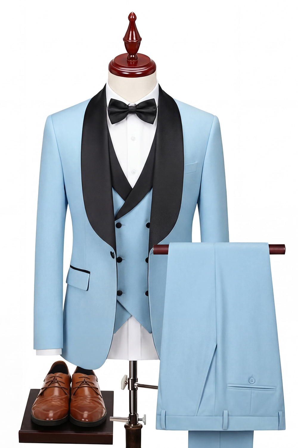 Shawl Lapel Light Blue 3 Piece One Button Men's Prom Suits