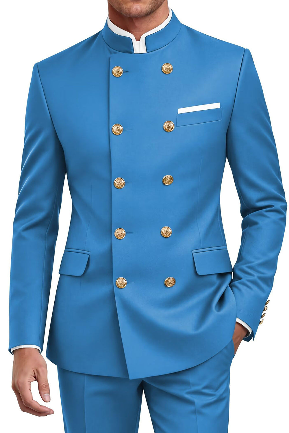 Navy 2 Piece Double Breasted Men's Suits with Pockets