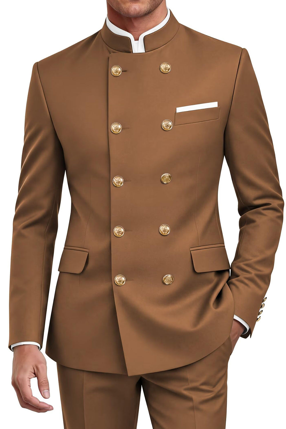 Navy 2 Piece Double Breasted Men's Suits with Pockets