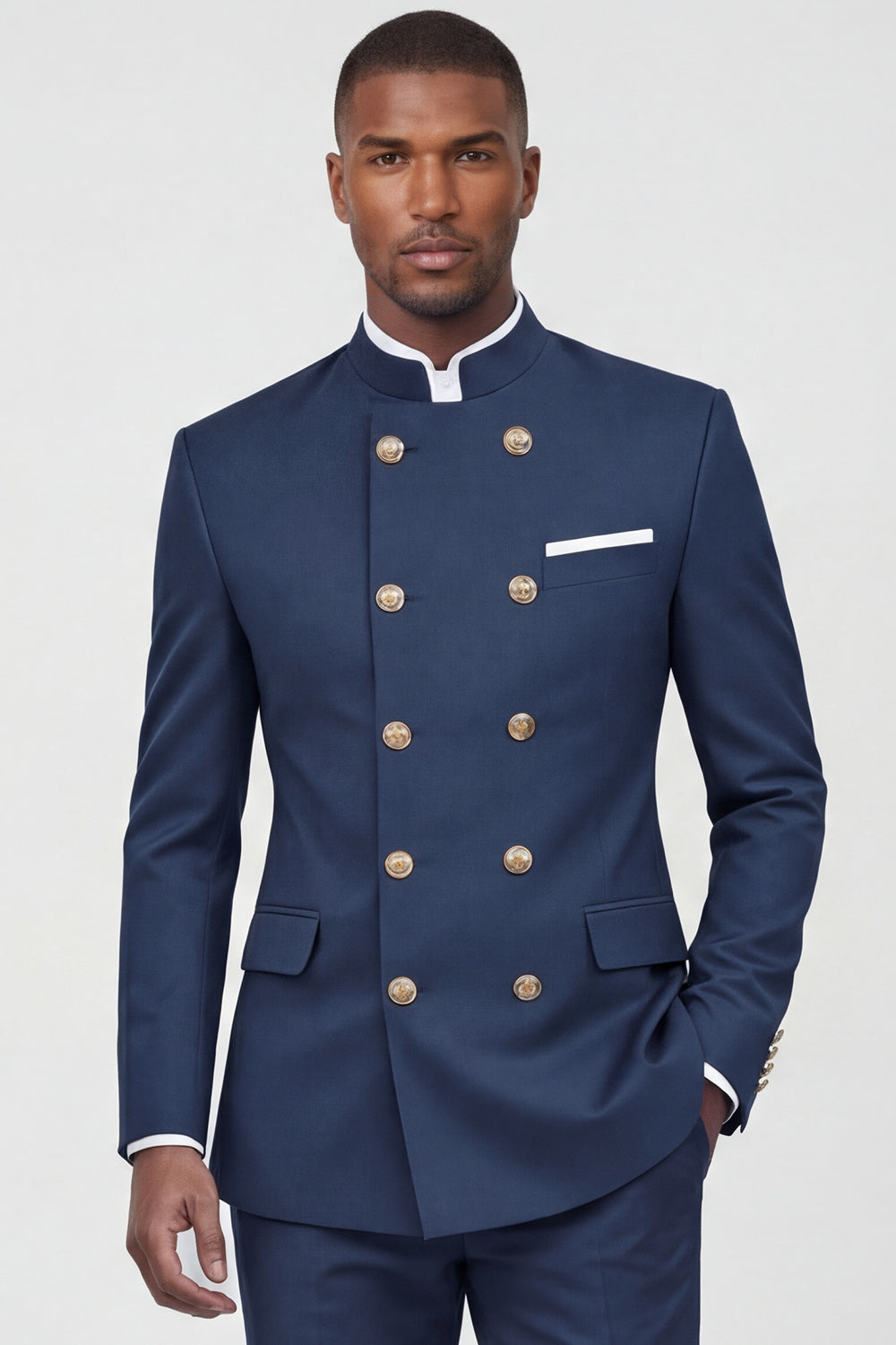 Navy 2 Piece Double Breasted Men's Suits with Pockets
