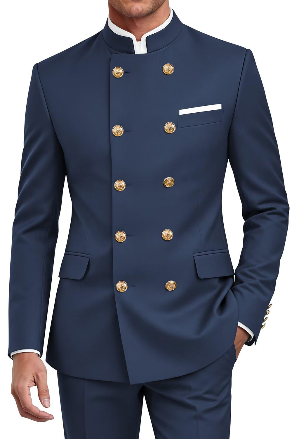 Navy 2 Piece Double Breasted Men's Suits with Pockets