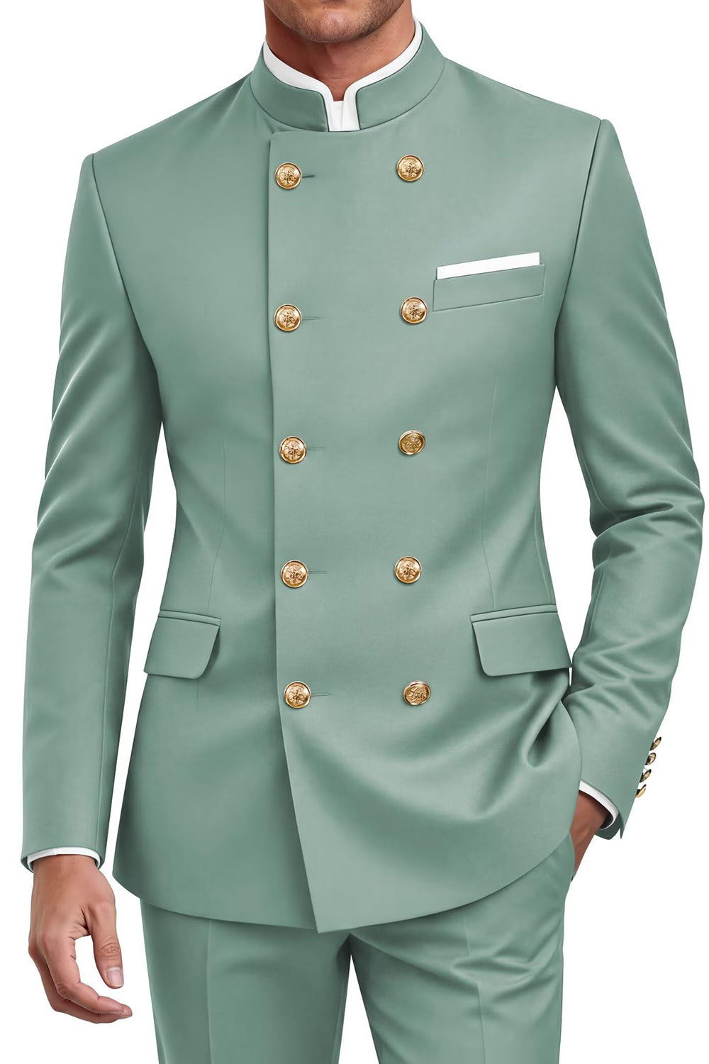 Navy 2 Piece Double Breasted Men's Suits with Pockets