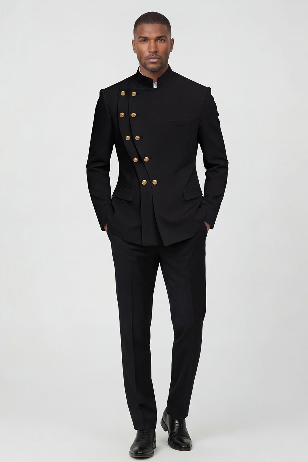 Leely Men Black Prom Suits 2 Piece Double Breasted Party Suits
