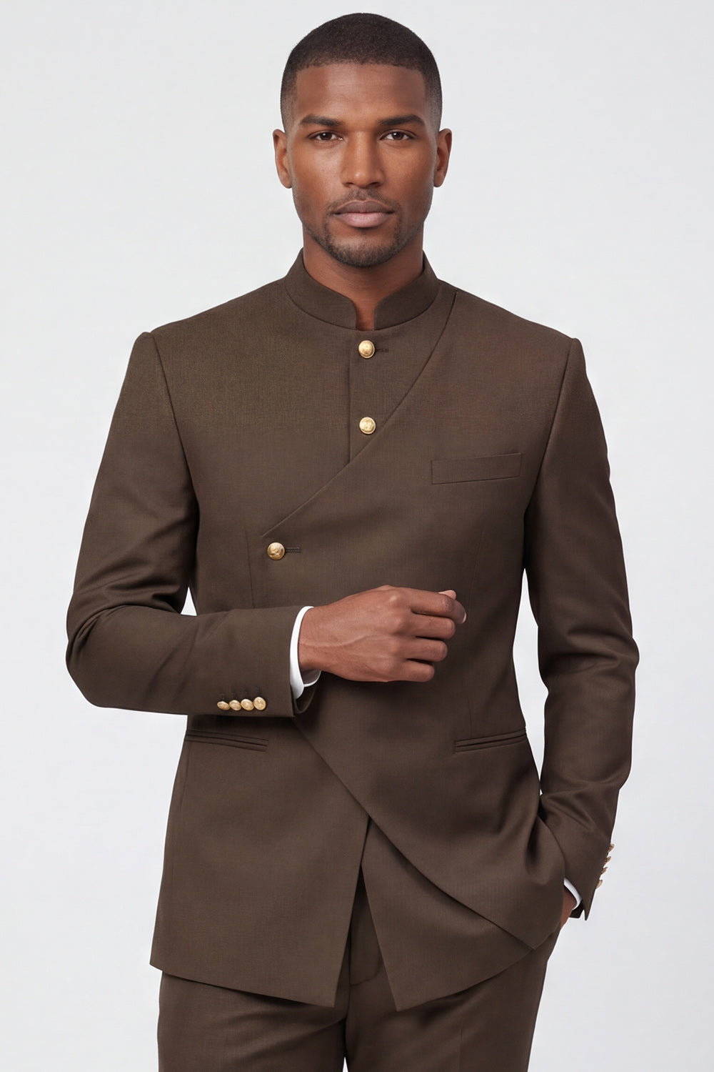 Single Breasted Coffee 2 Piece Men's Prom Suits with Pockets