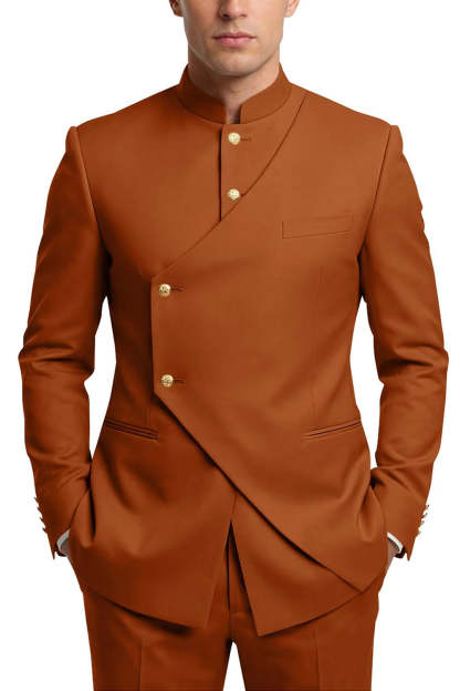 Single Breasted Coffee 2 Piece Men's Prom Suits with Pockets