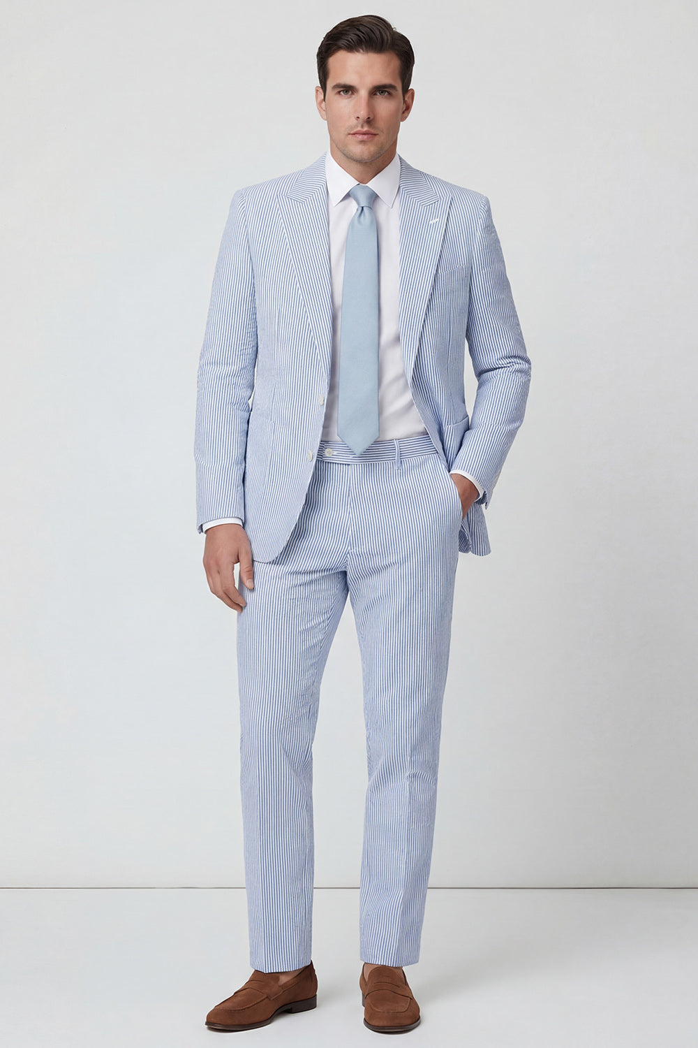 Light Blue Peak Lapel Single Breasted 2 Piece Men's Party Suits