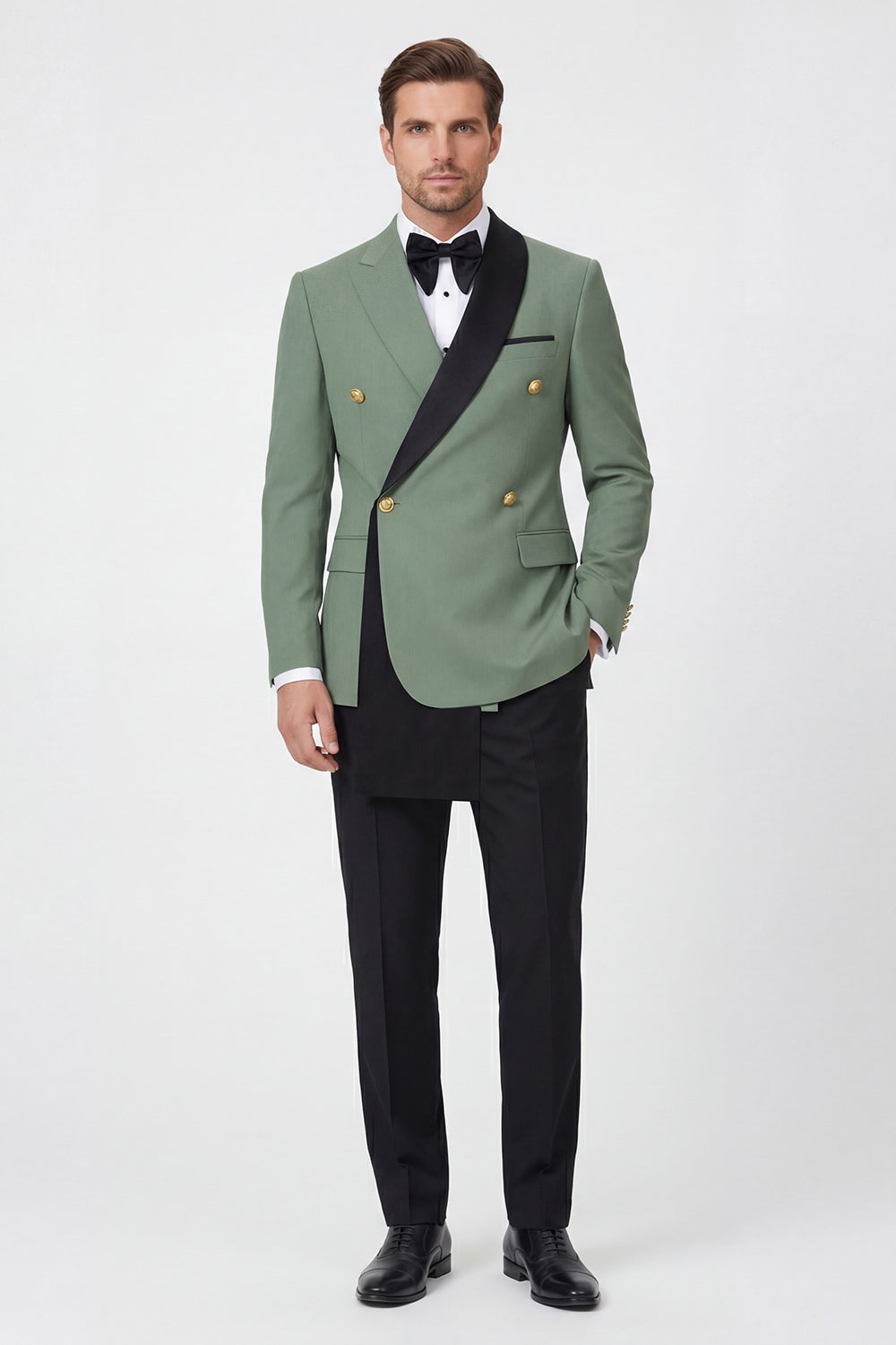 Notch Lapel Sage Green 2 Piece Double Breasted Men's Prom Suits