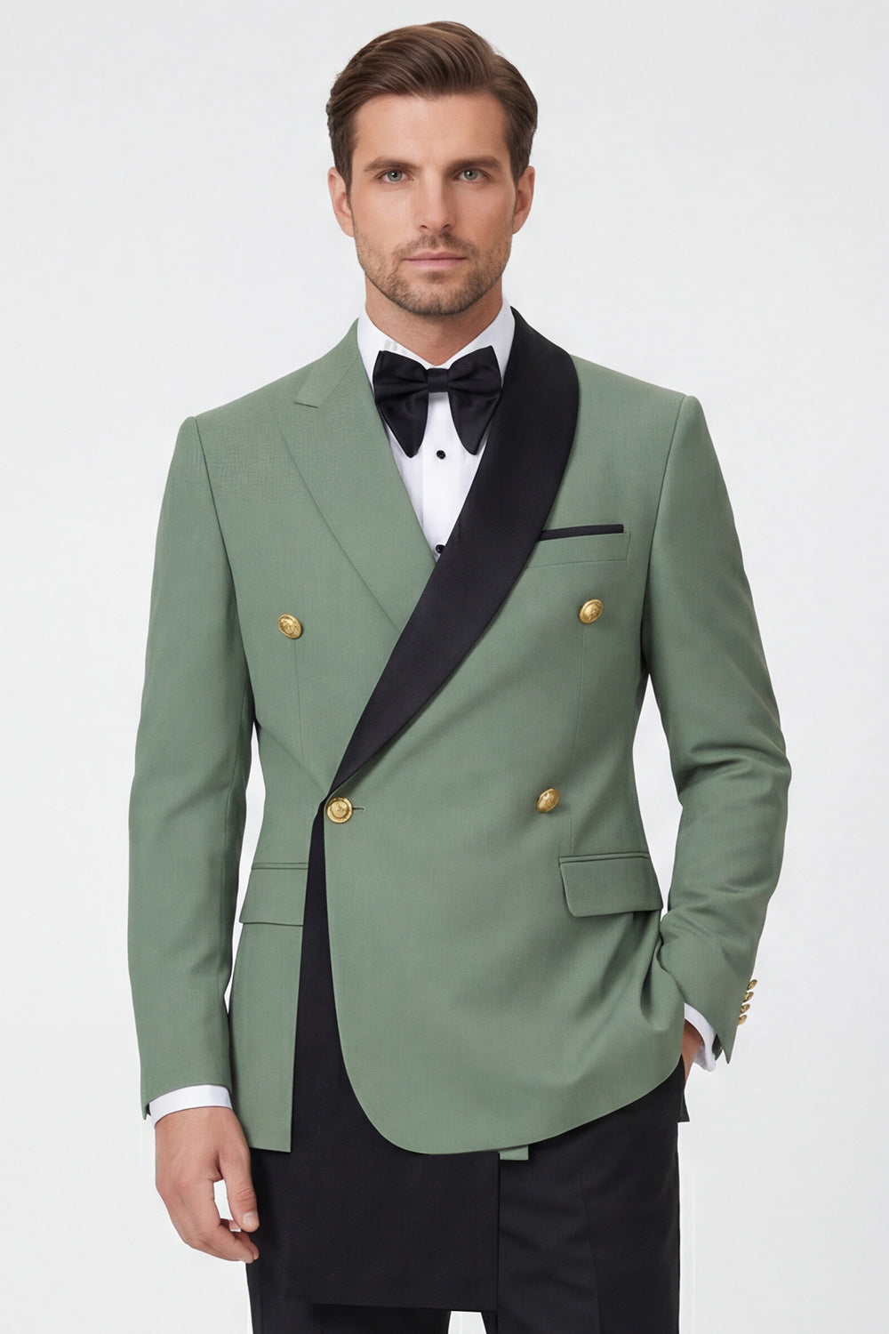 Notch Lapel Sage Green 2 Piece Double Breasted Men's Prom Suits