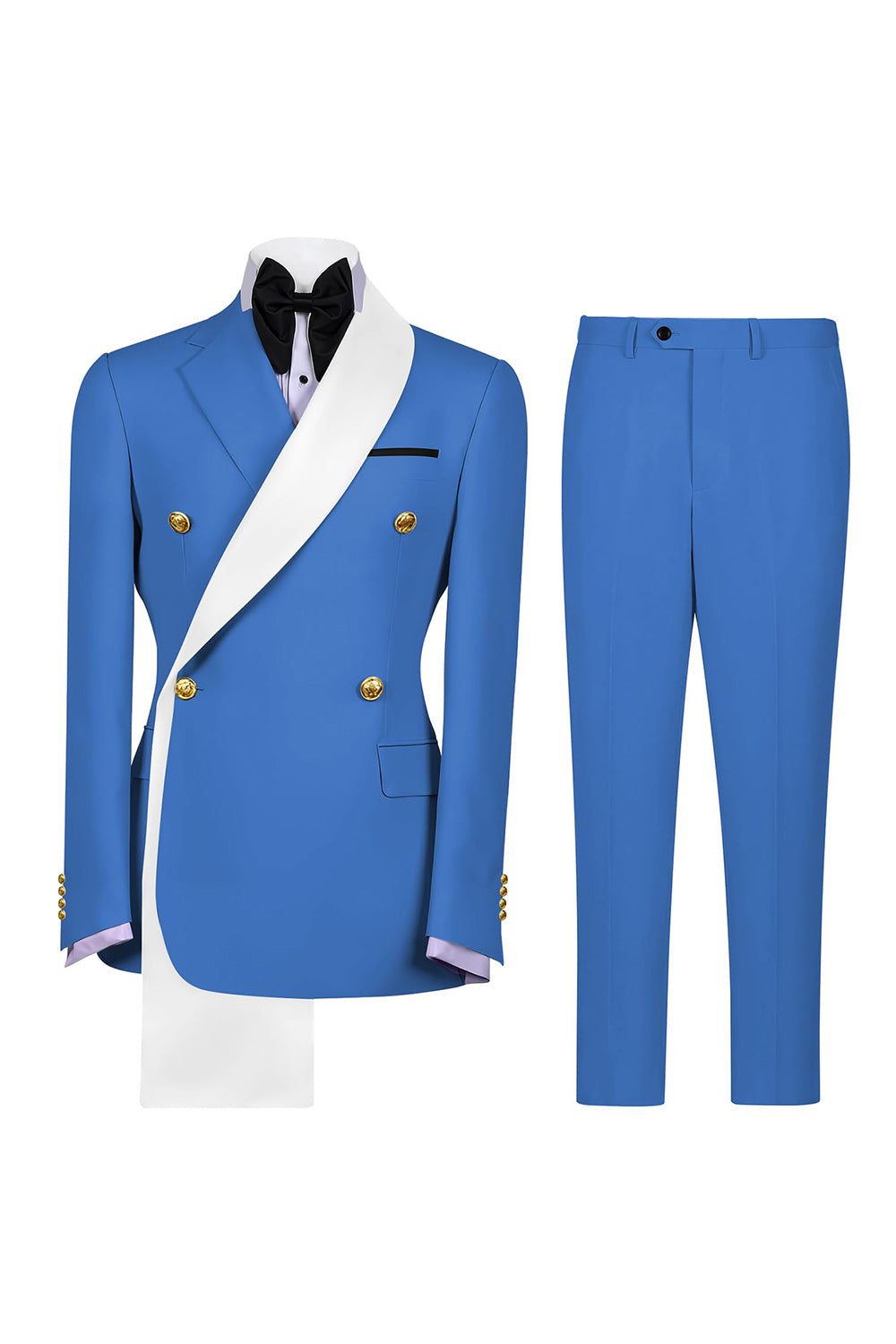 Double Breasted Blue 2 Piece Notch Lapel Men's Prom Suits