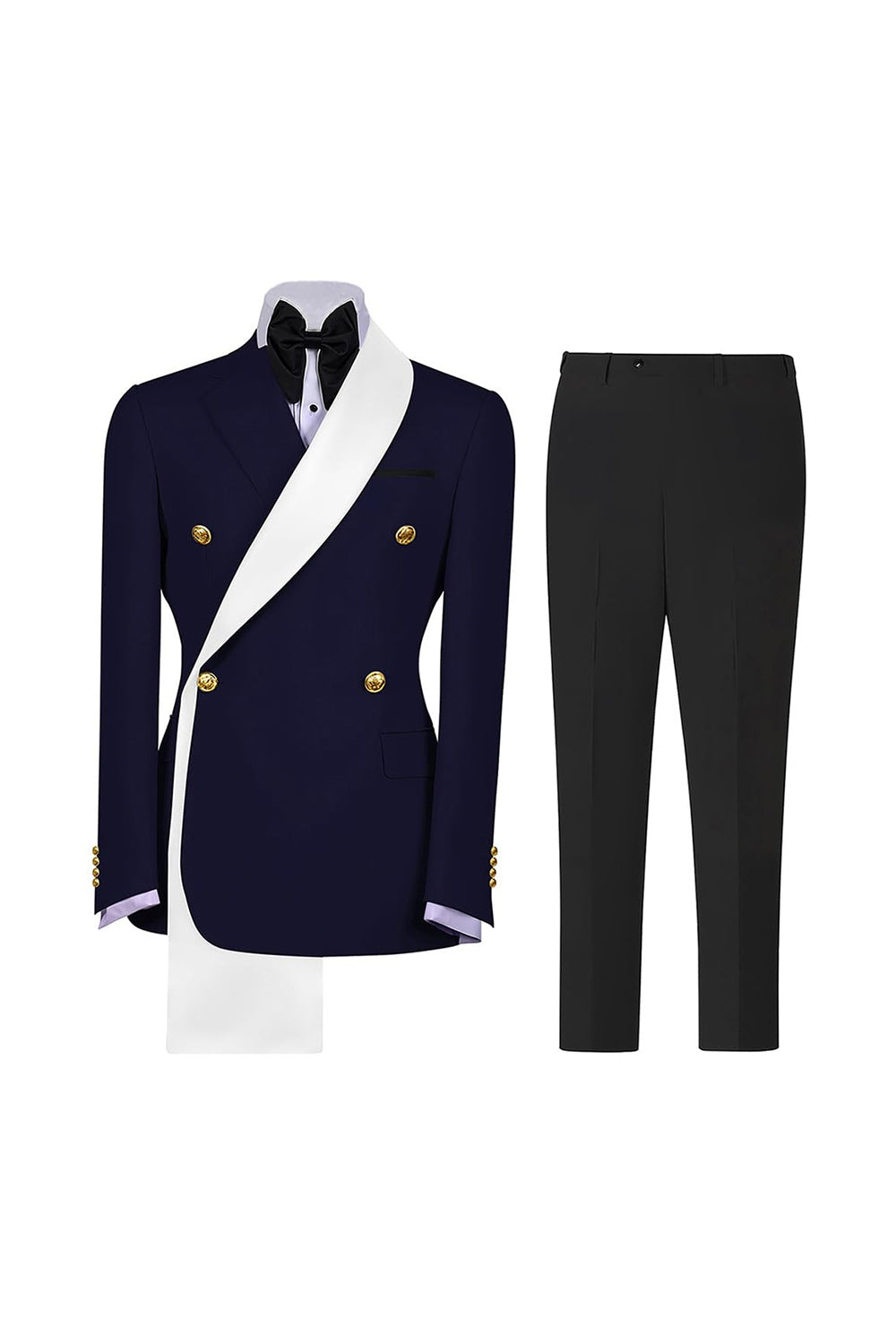 Double Breasted Blue 2 Piece Notch Lapel Men's Prom Suits