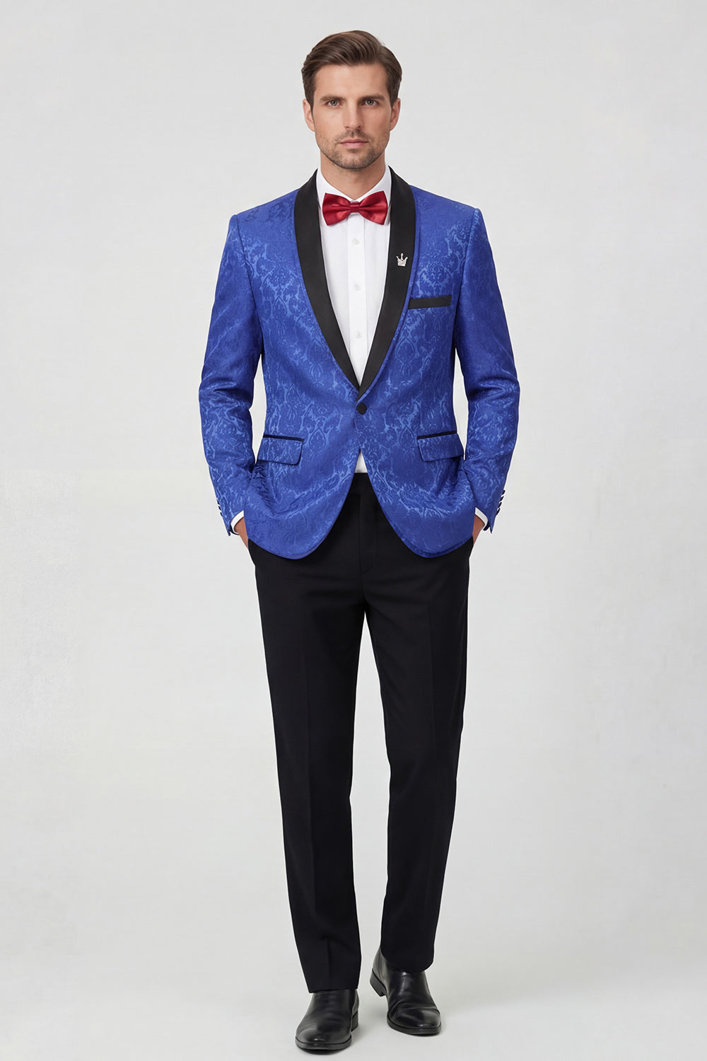 2 Piece One Button Royal Blue Shawl Lapel Printed Men's Prom Suits