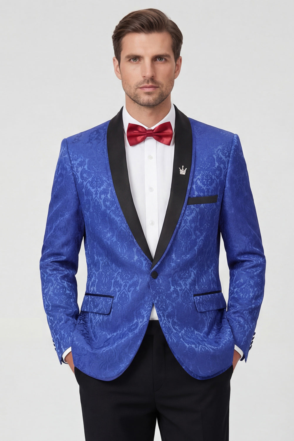 2 Piece One Button Royal Blue Shawl Lapel Printed Men's Prom Suits