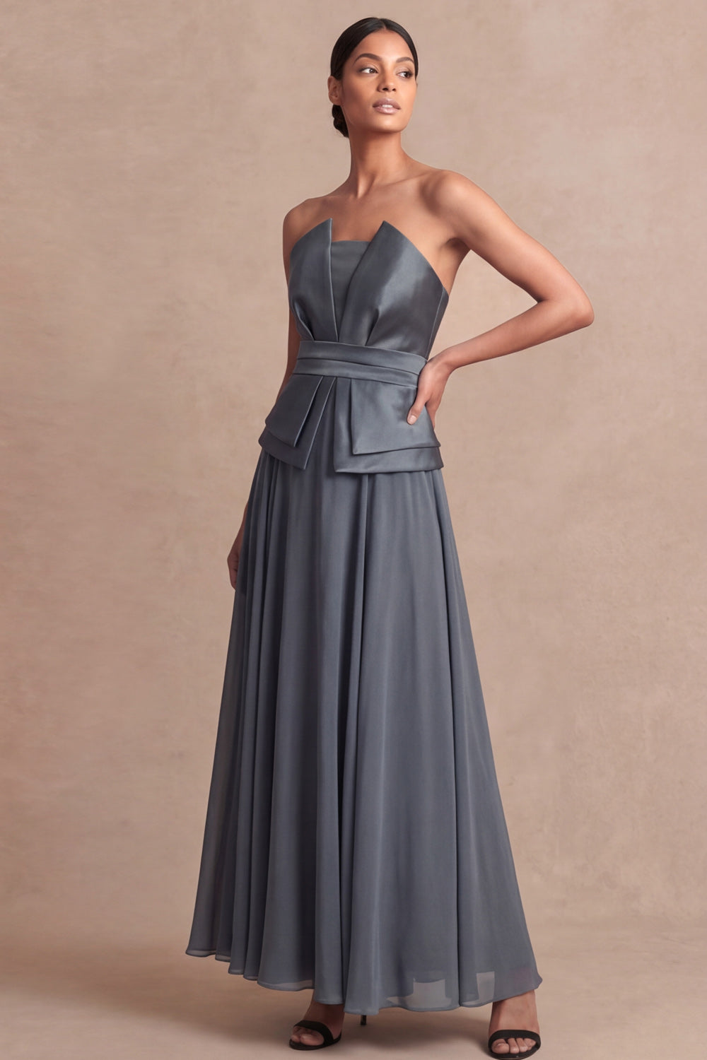 Olive Green Strapless A Line Long Wedding Guest Dress