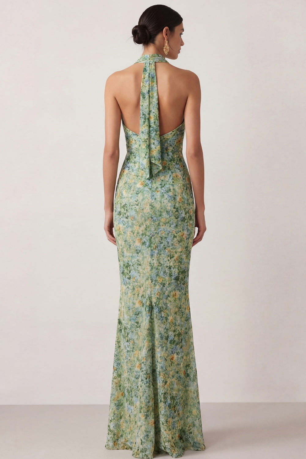Mermaid Floral Green Long Wedding Guest Dress with Slit