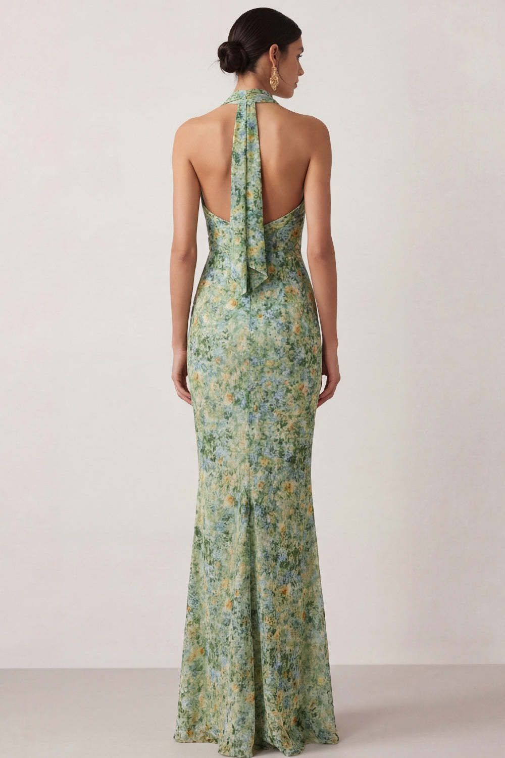 Mermaid Floral Green Long Wedding Guest Dress with Slit