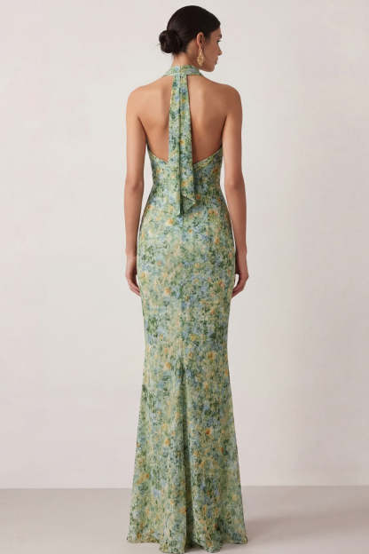 Mermaid Floral Green Long Wedding Guest Dress with Slit