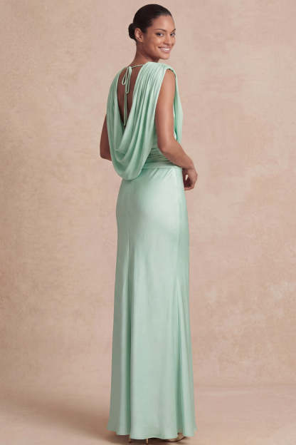 Light Yellow V-Neck Ruched Maxi Wedding Guest Dress with Sash