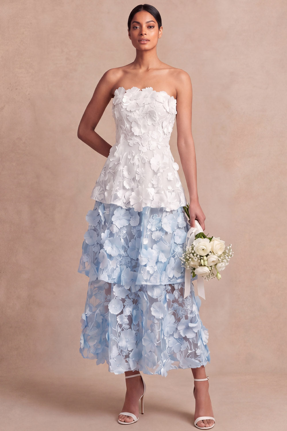 Leely Women Floral A Line Appliqued Light Blue Long Wedding Guest Dress Backless Sleeveless Formal Dress