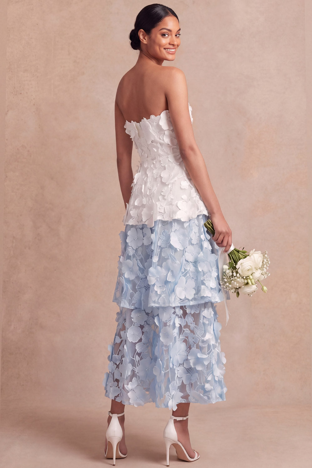 Floral A Line Appliqued Light Blue Long Wedding Guest Dress