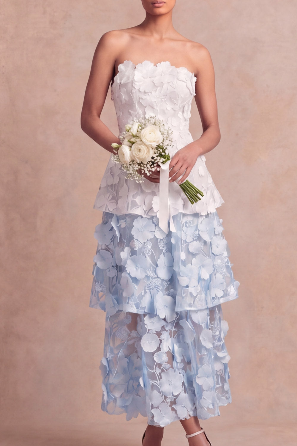Floral A Line Appliqued Light Blue Long Wedding Guest Dress