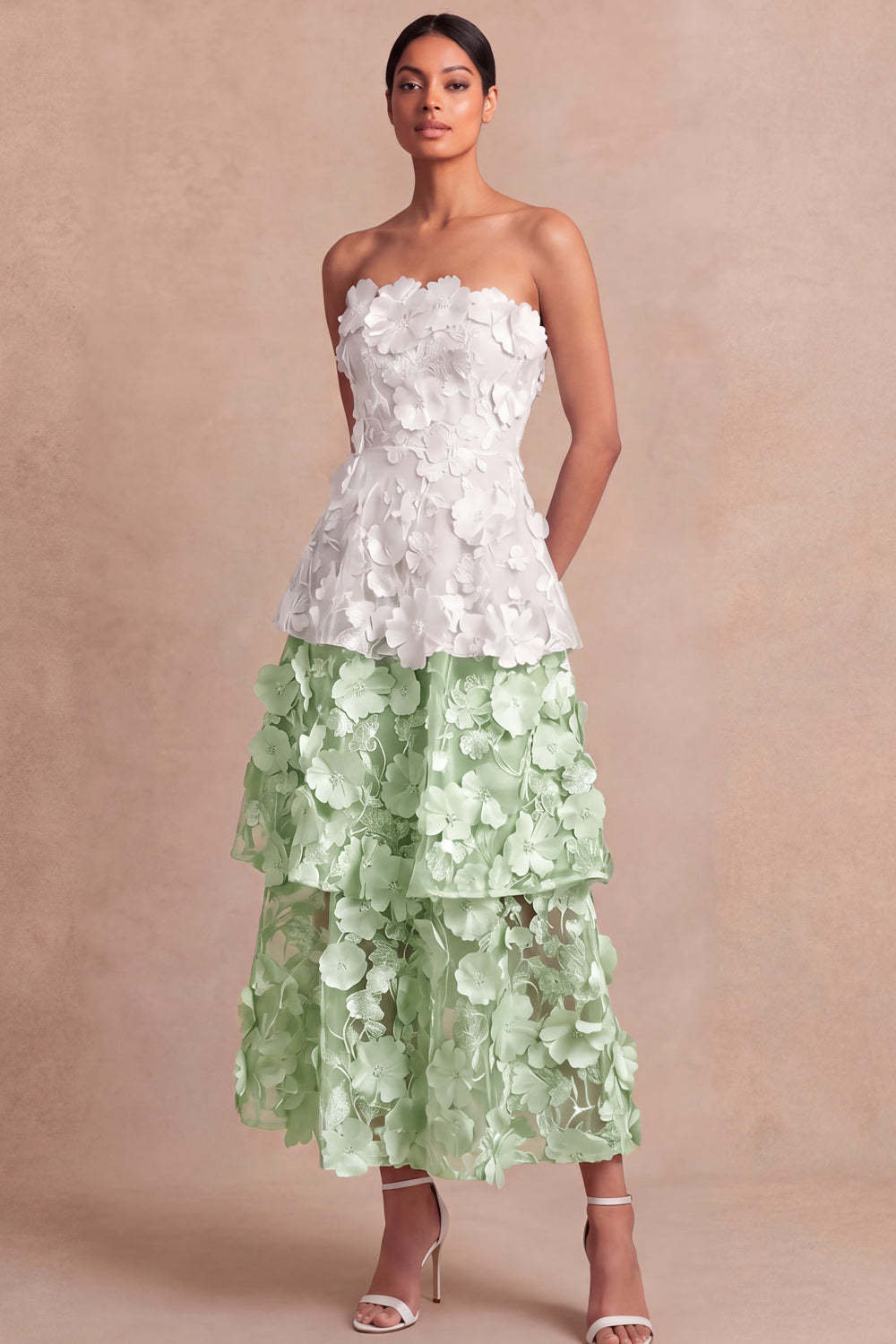 Floral A Line Appliqued Light Blue Long Wedding Guest Dress