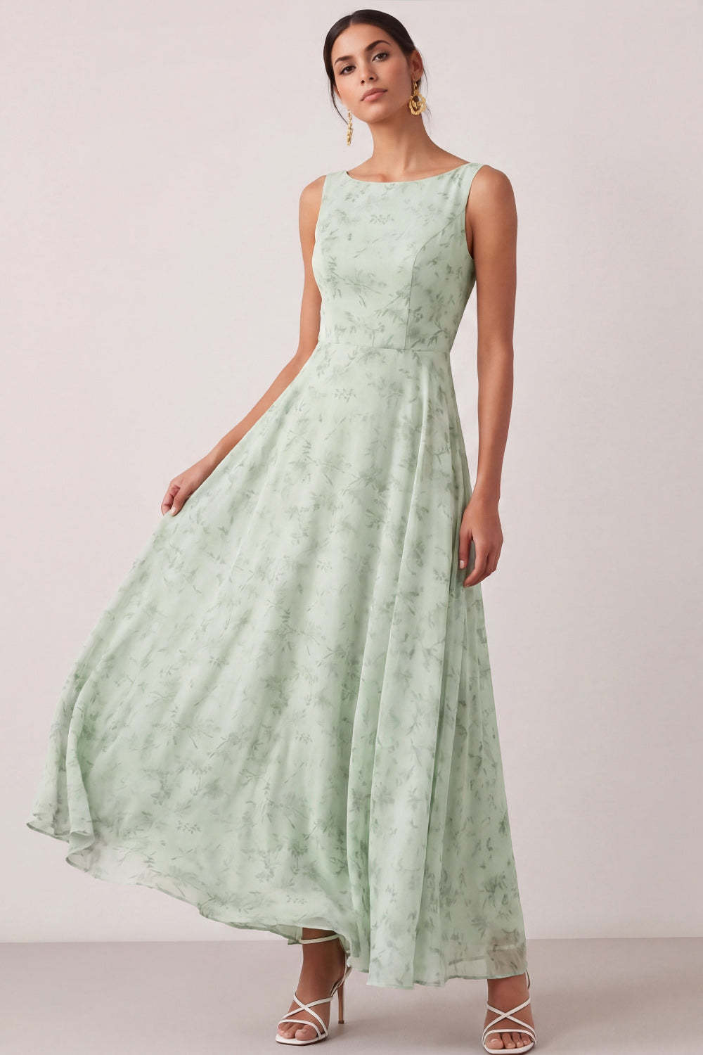 Leely Women Floral Round Neck Light Green Long Wedding Guest Dress ...