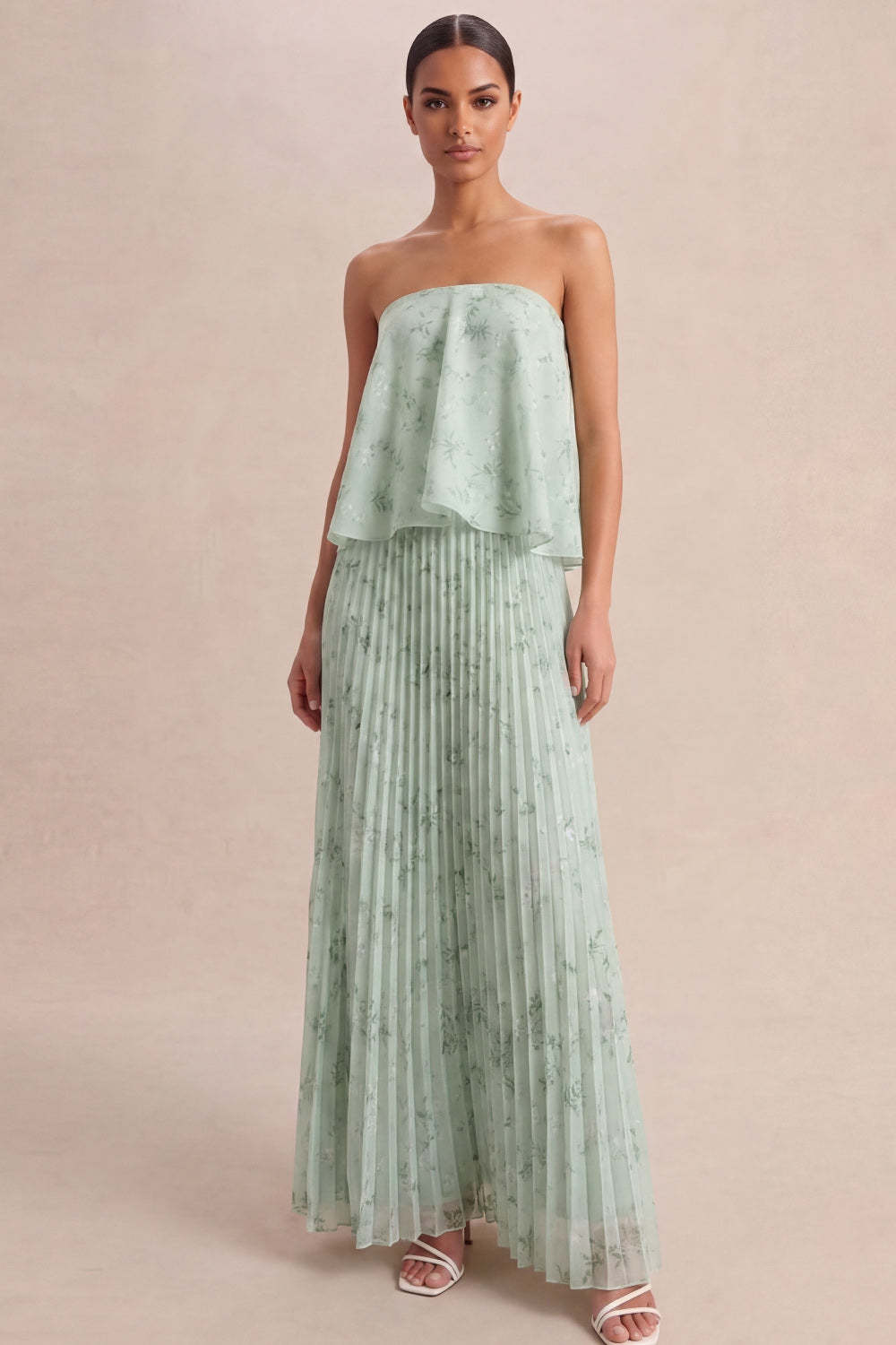 Leely Women A Line Floral Pleated Light Green Long Wedding Guest Dress ...