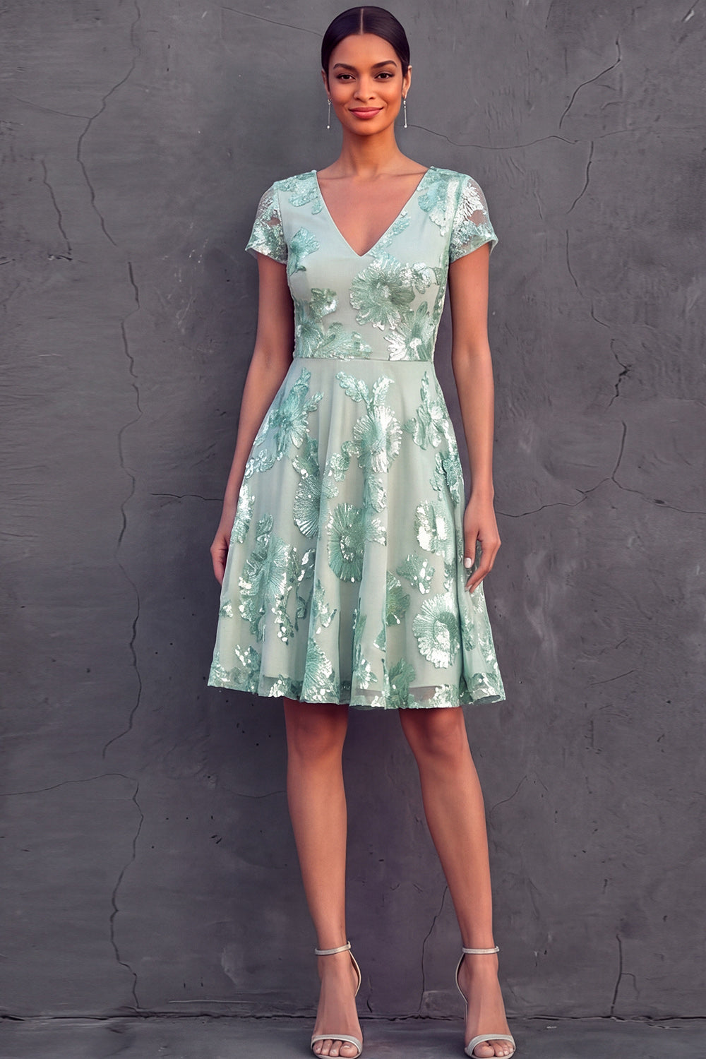 Stunning Mint Green A Line Short Embroidered Wedding Guest Dress