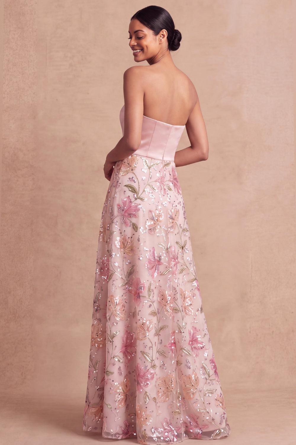 A Line Light Pink Strapless Long Wedding Guest Dress with Slit