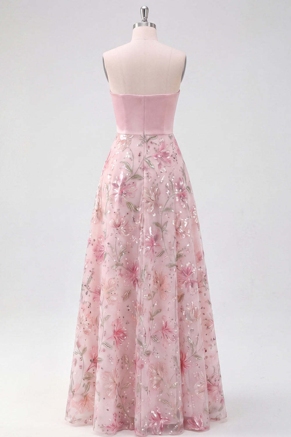 A Line Light Pink Strapless Long Wedding Guest Dress with Slit