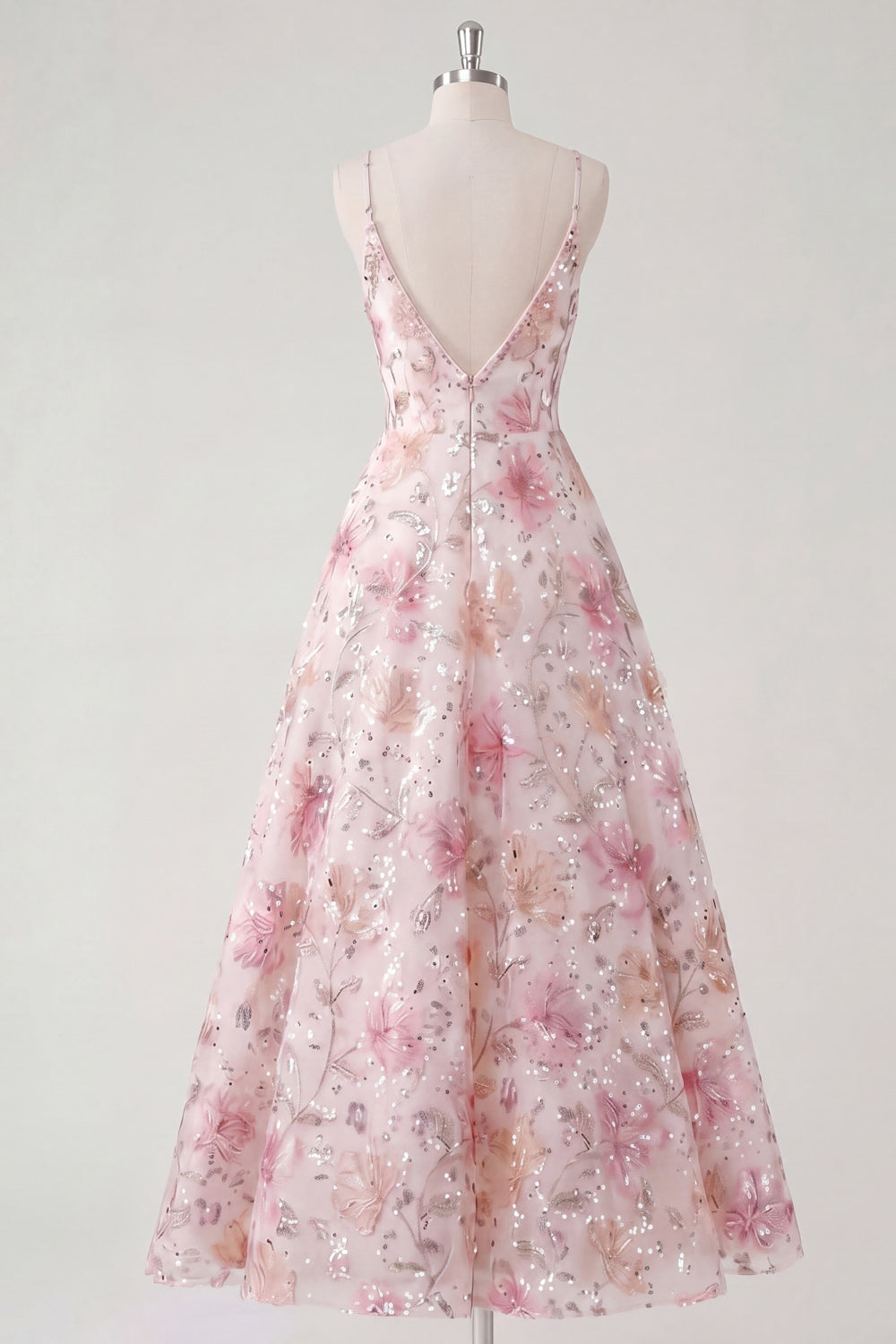 Stunning Light Pink Sequined Maxi A Line Floral Wedding Guest Dress