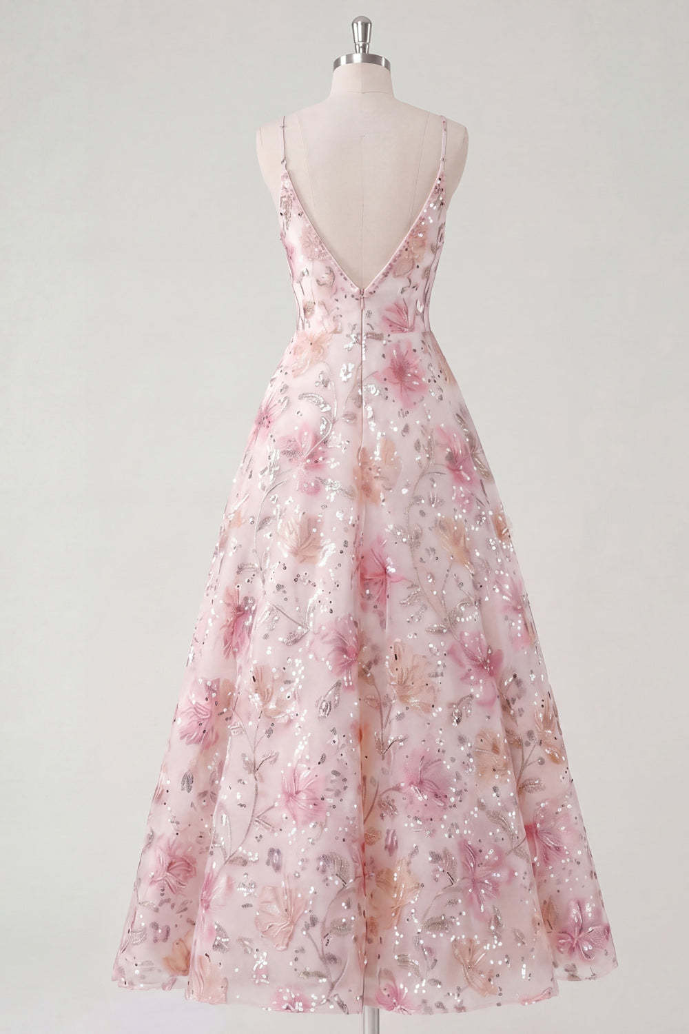 Stunning Light Pink Sequined Maxi A Line Floral Wedding Guest Dress