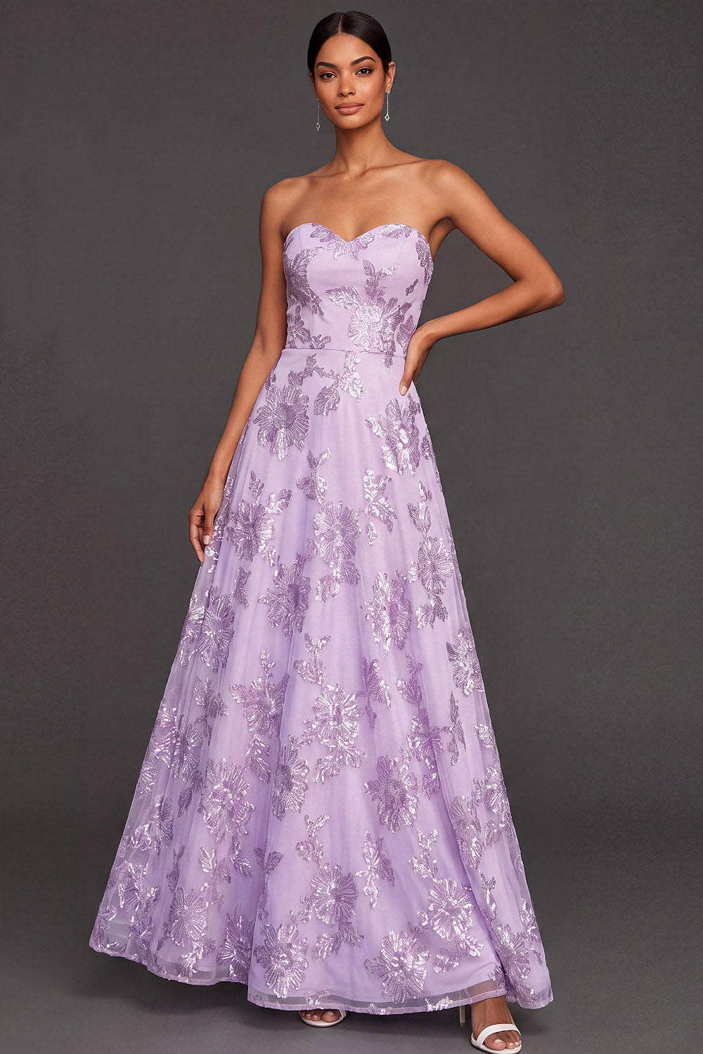 Lilac Sweetheart A Line Embroidered Maxi Wedding Guest Dress