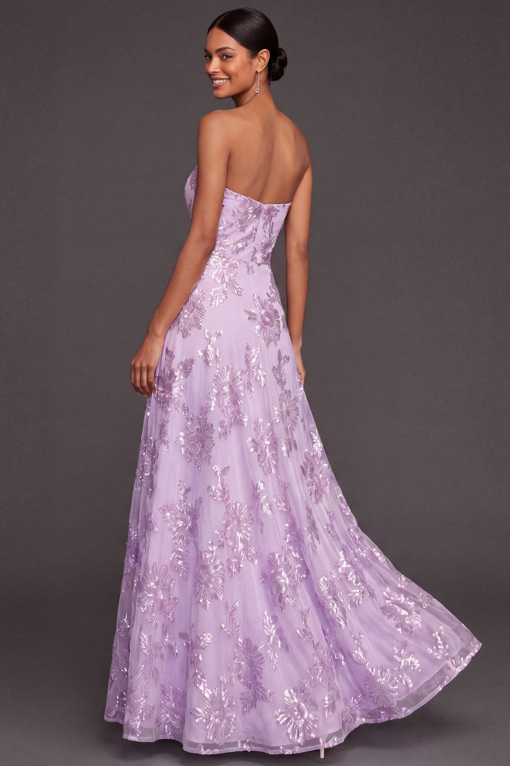 Lilac Sweetheart A Line Embroidered Maxi Wedding Guest Dress