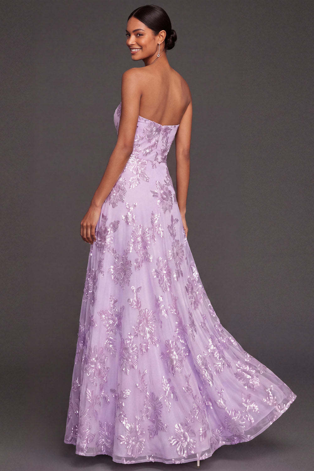 Lilac Sweetheart A Line Embroidered Maxi Wedding Guest Dress