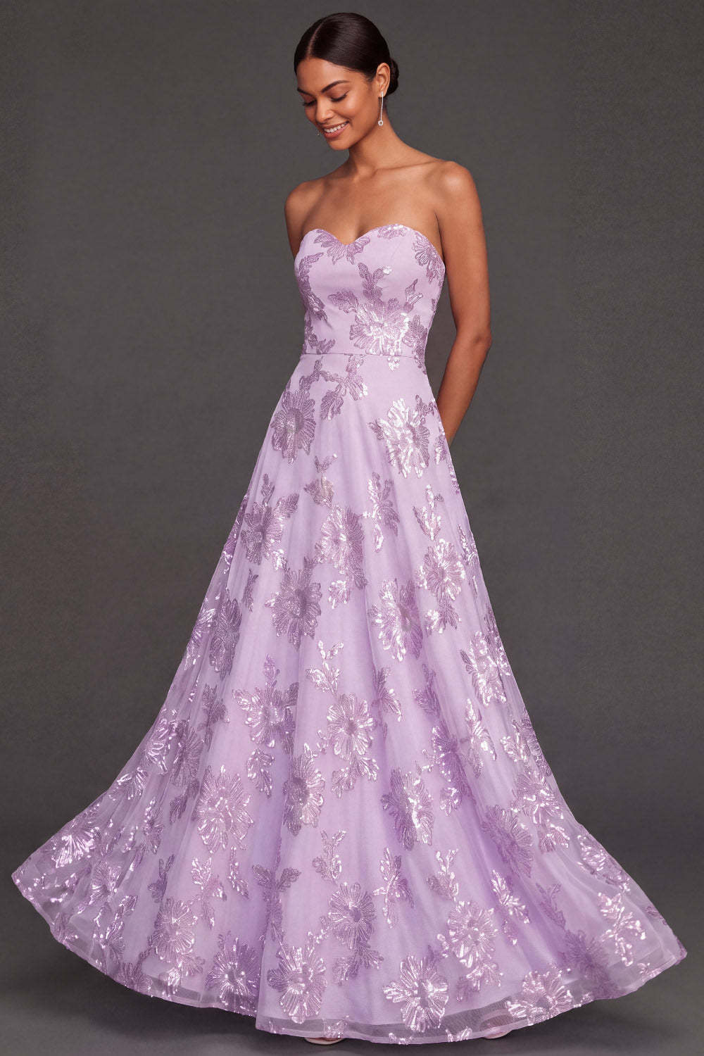 Lilac Sweetheart A Line Embroidered Maxi Wedding Guest Dress