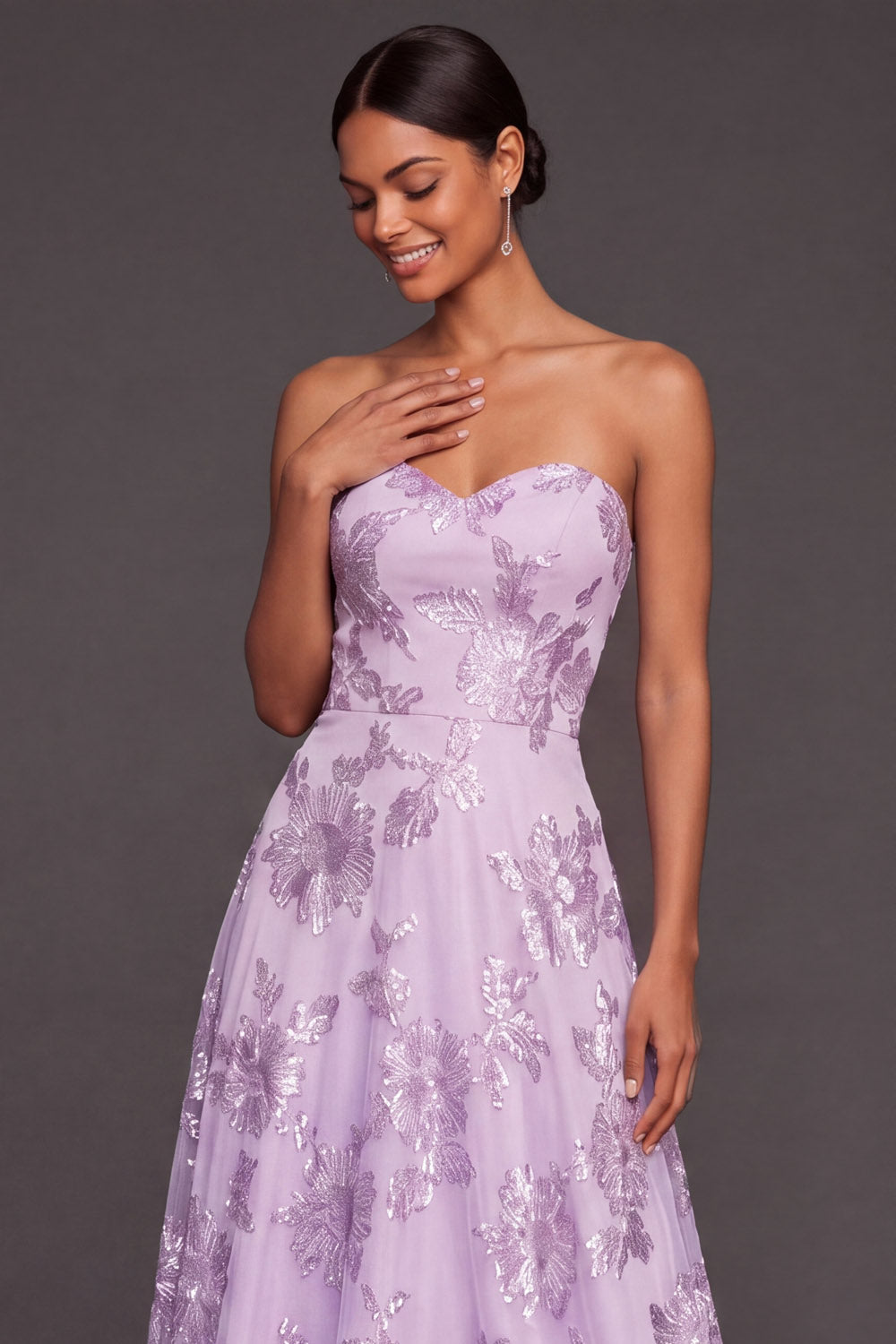 Lilac Sweetheart A Line Embroidered Maxi Wedding Guest Dress