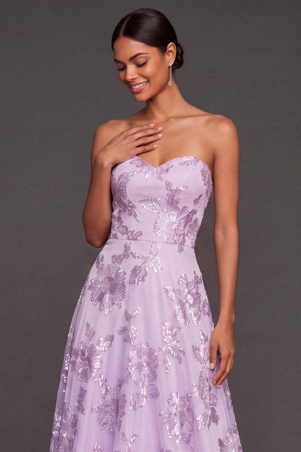 Lilac Sweetheart A Line Embroidered Maxi Wedding Guest Dress