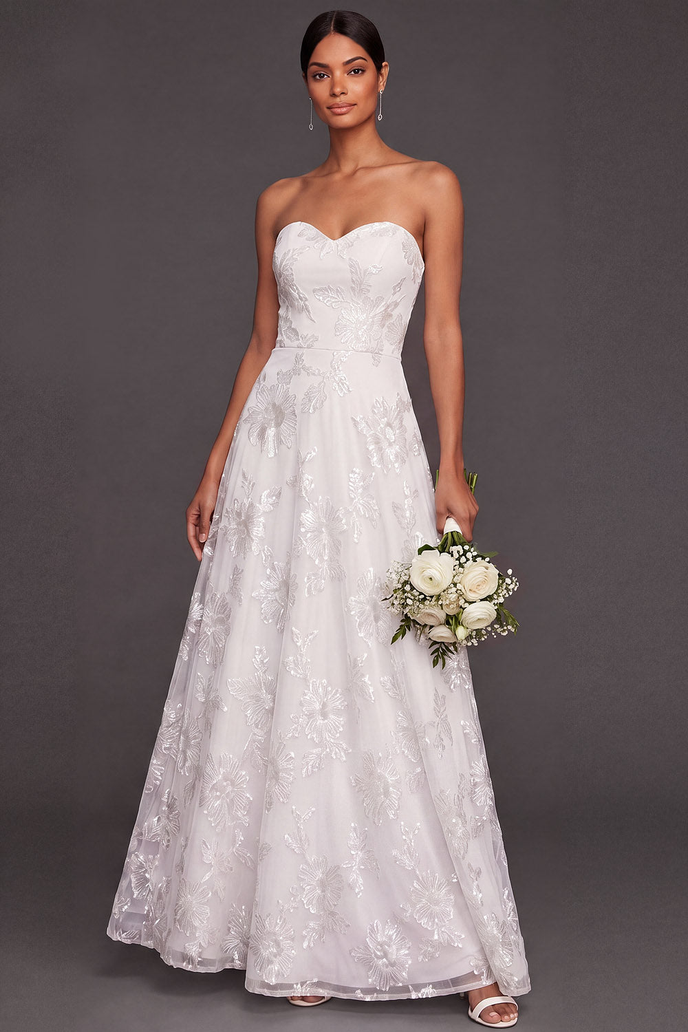 White Sweetheart A Line Embroidered Maxi Wedding Reception Dress