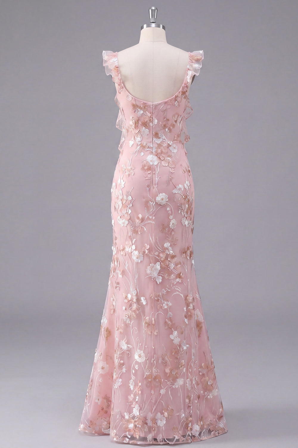 Light Pink Floral Appliqued Long Wedding Guest Dress with Slit