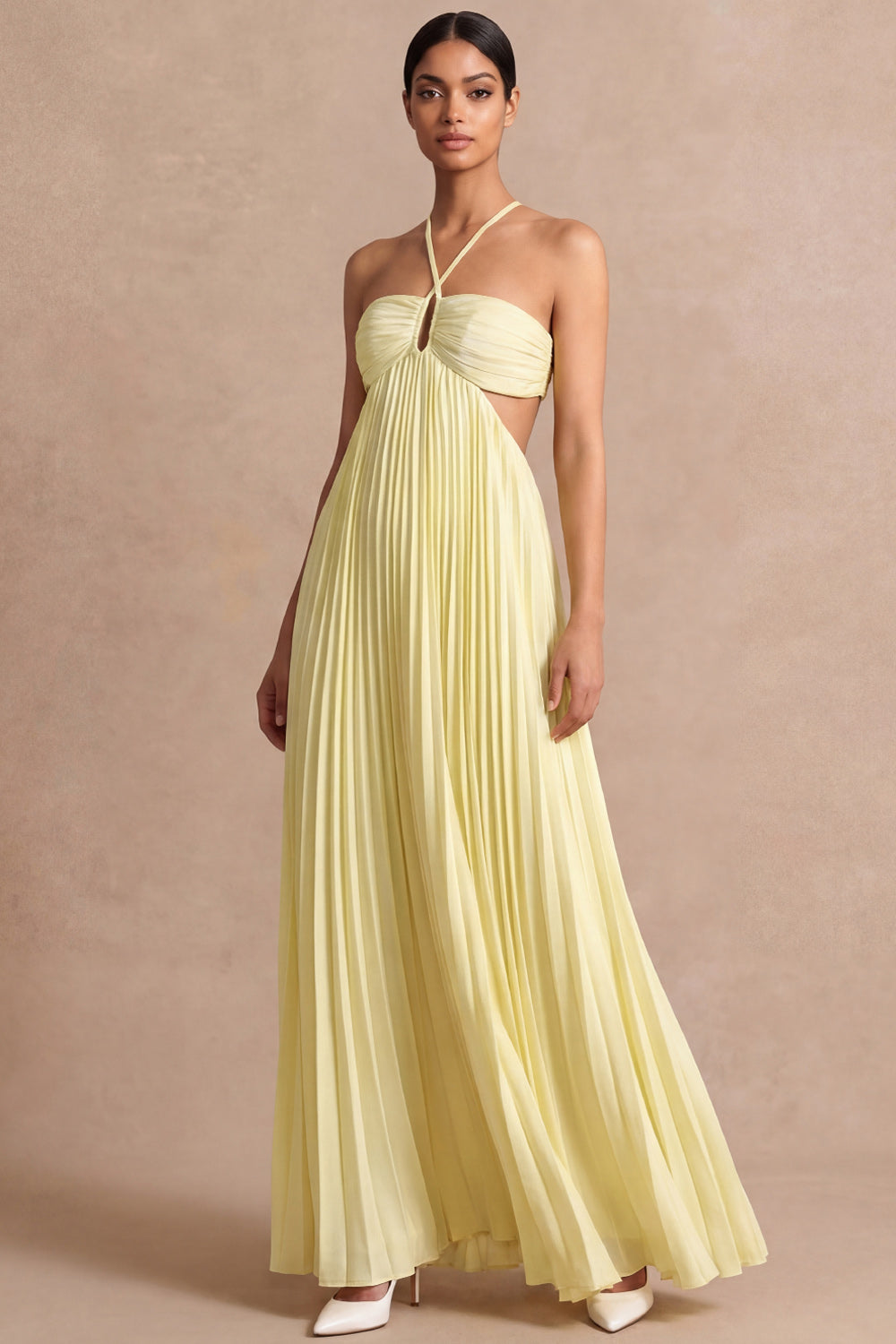 White Cross Halter A Line Pleated Long Wedding Reception Dress