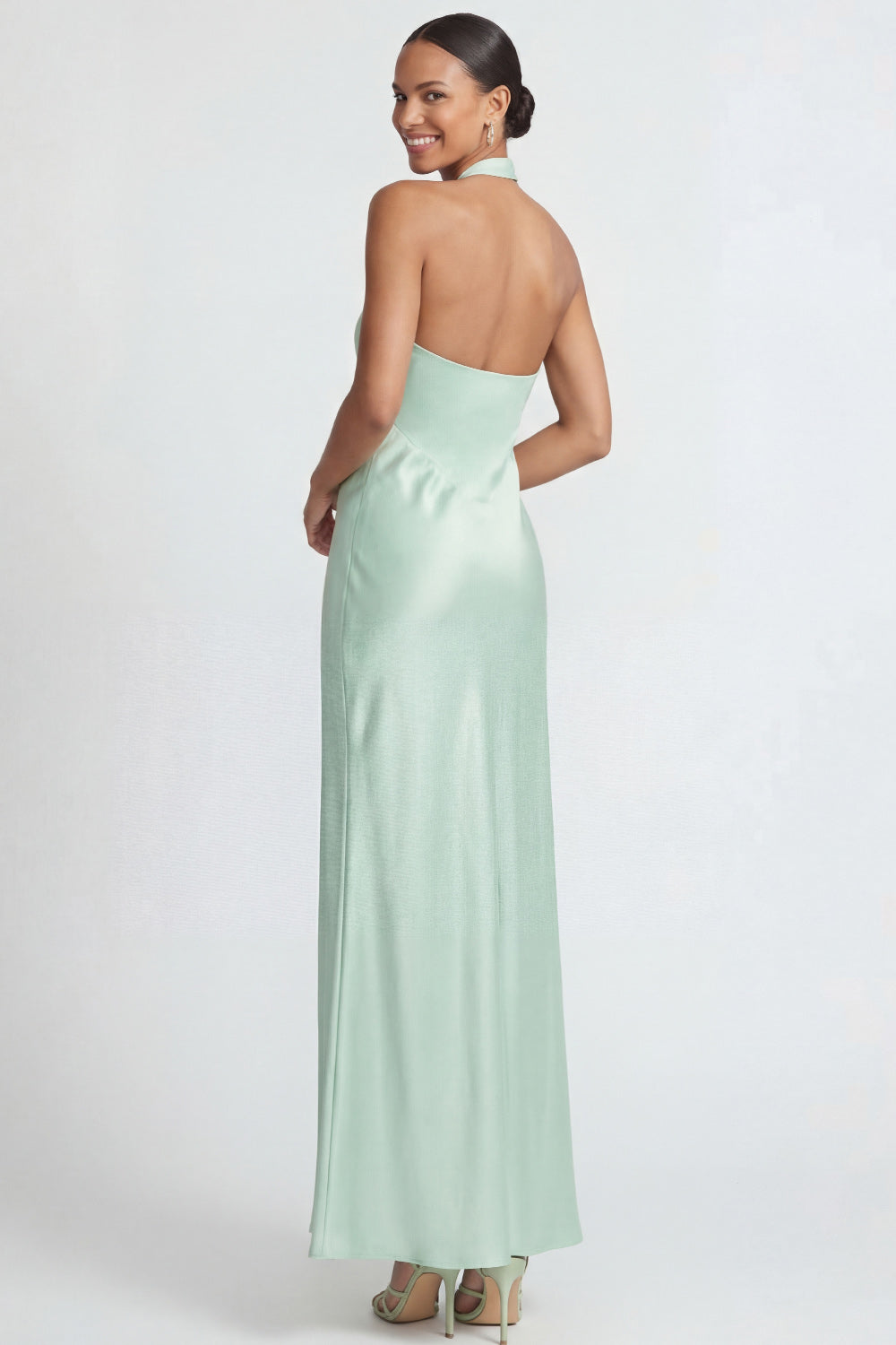 Halter Mint Green Maxi Mermaid Backless Bridesmaid Dress