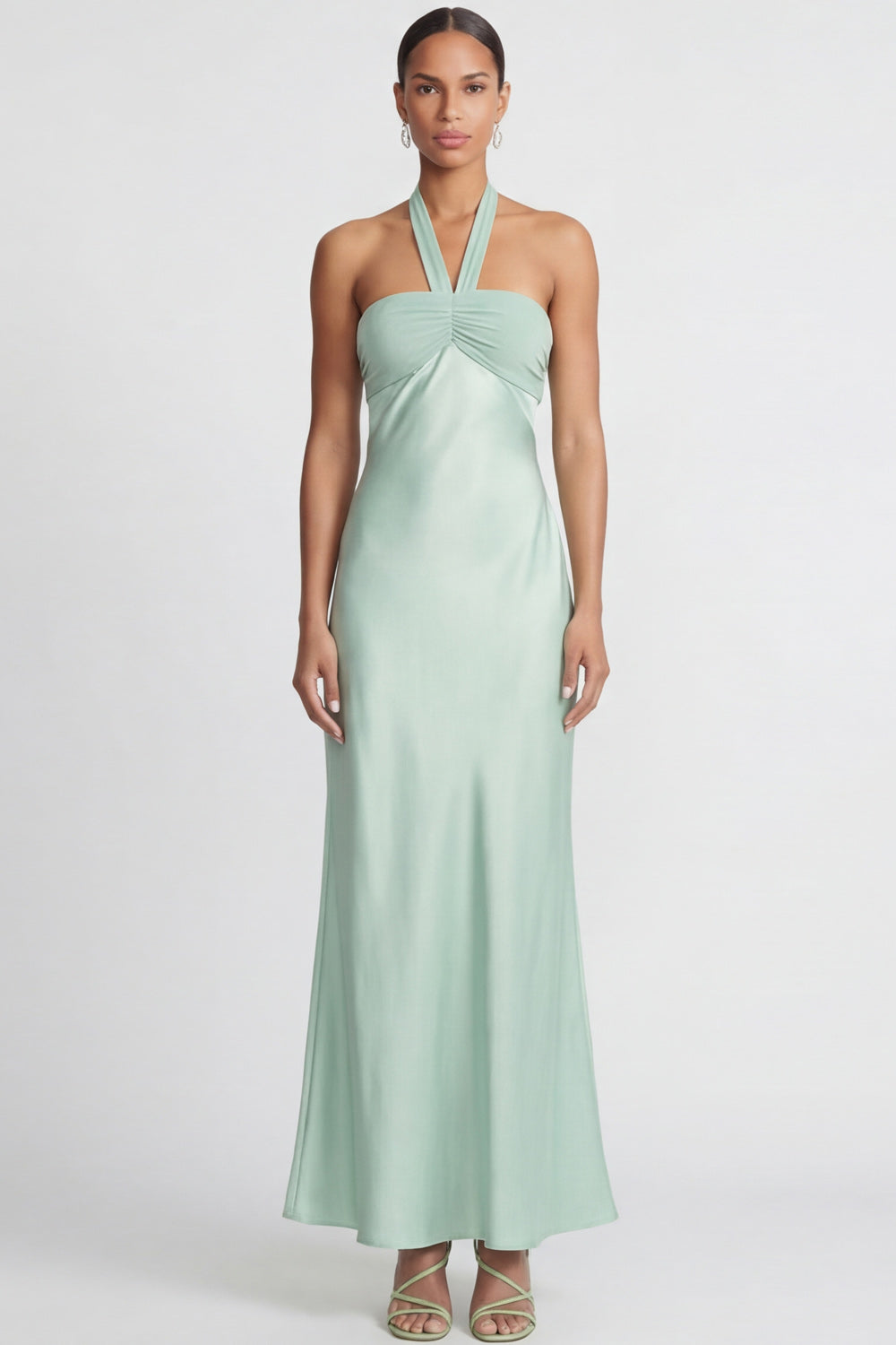Halter Mint Green Maxi Mermaid Backless Bridesmaid Dress