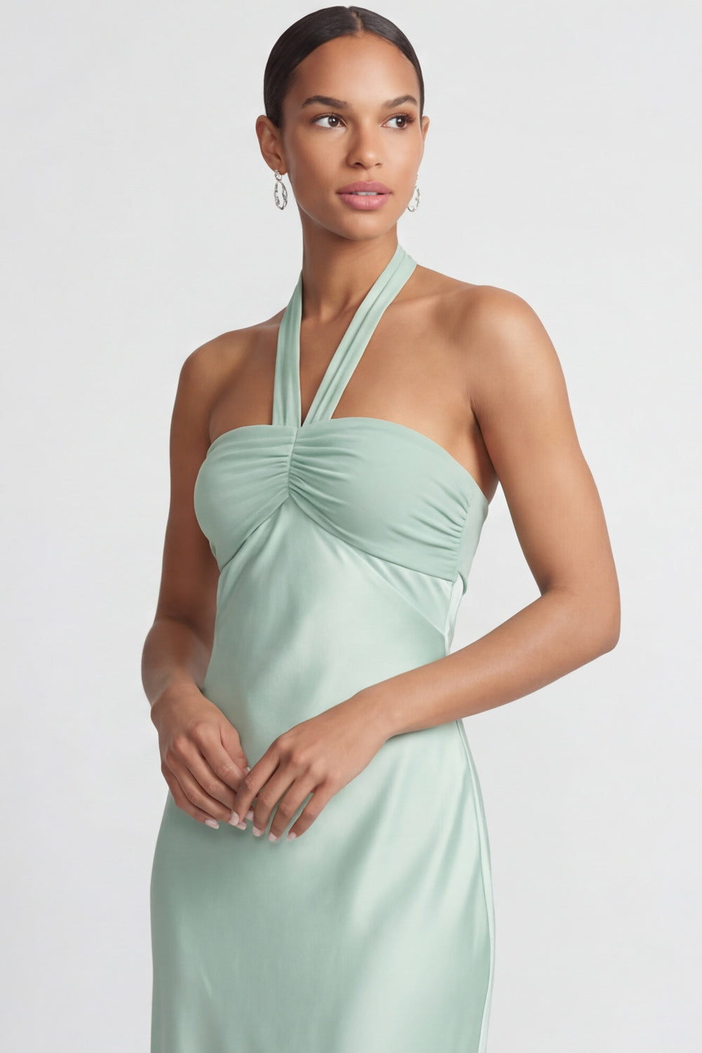 Halter Mint Green Maxi Mermaid Backless Bridesmaid Dress