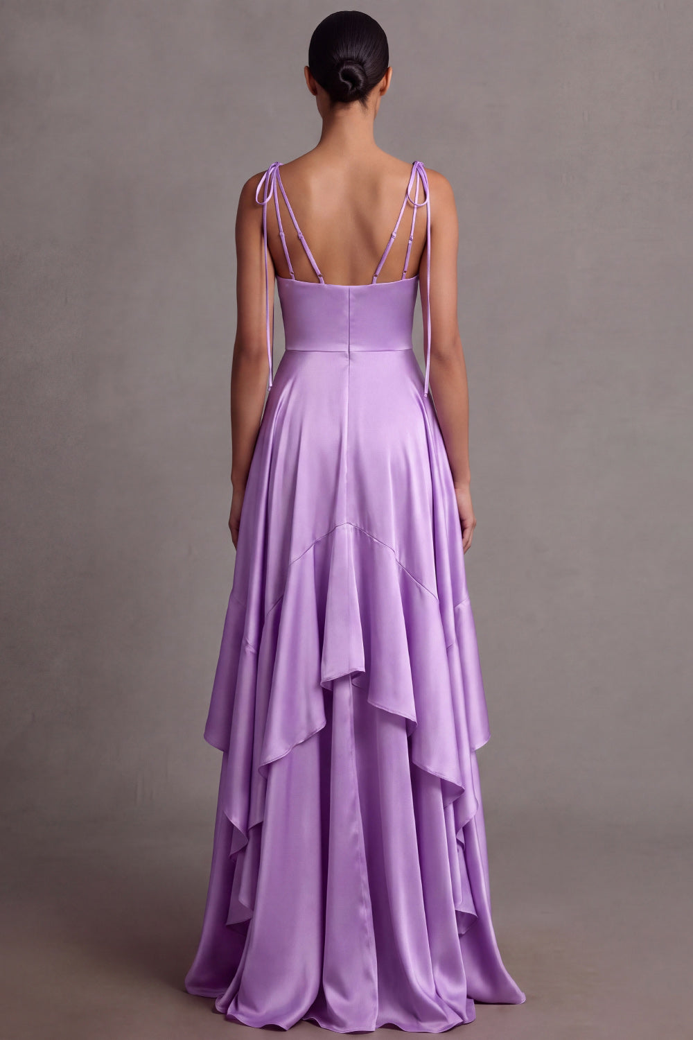 Wisteria Satin A Line Ruffled Long Bridesmaid Dress