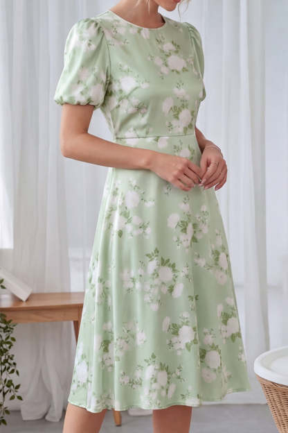 Floral A Line Green Midi Bridesmaid Dress