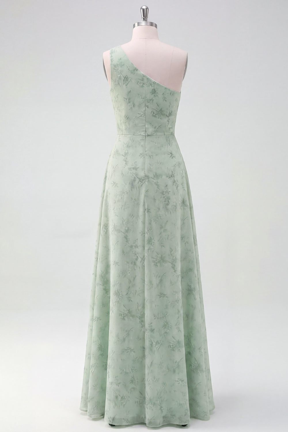 One Shoulder Green Ruched Glitter Long Bridesmaid Dress with Slit