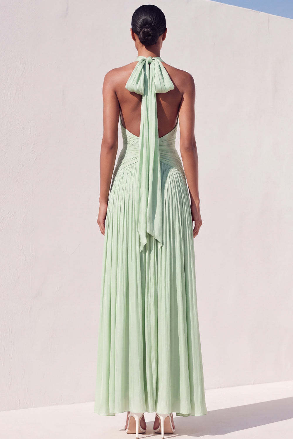 Light Green Pleated A Line Long Bridesmaid Dress